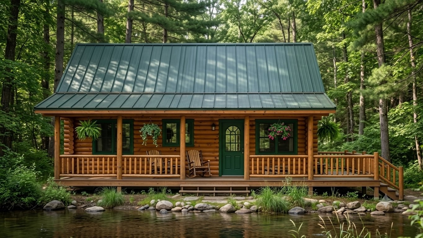 Little Moon log cabin — single-level full-log cabin with covered porch