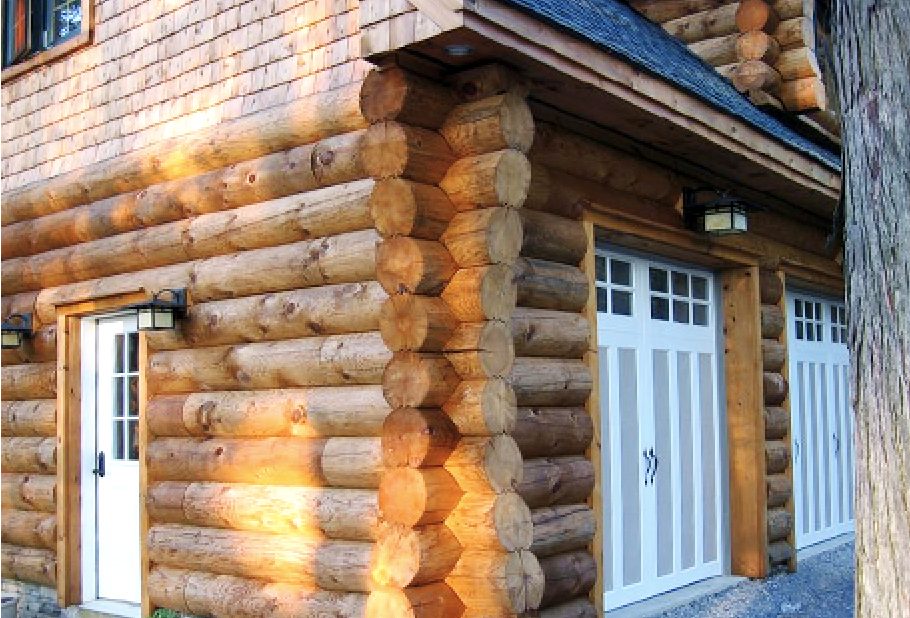 Close-up of a saddle-notch corner where two log walls meet